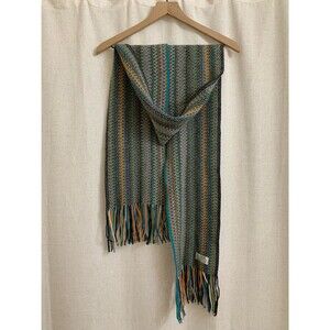 Johnstons of Elgin 100% Lambswool Scotland Striped Multicolor Knit Scarf Fringe